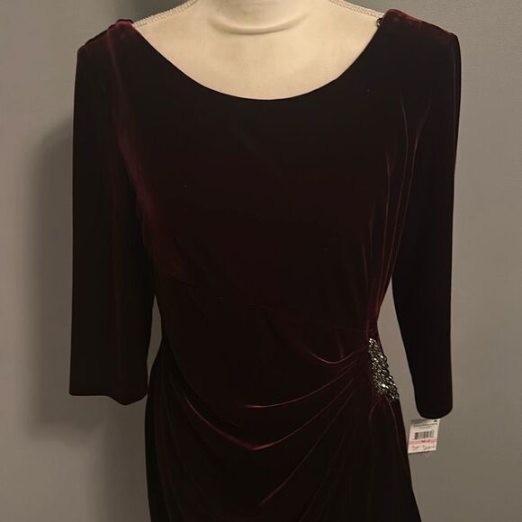 🌸HP🌸ALEX EVENINGS Stretch Velvet Ruched Petite Dress with Beaded Hip! - Picture 11 of 13